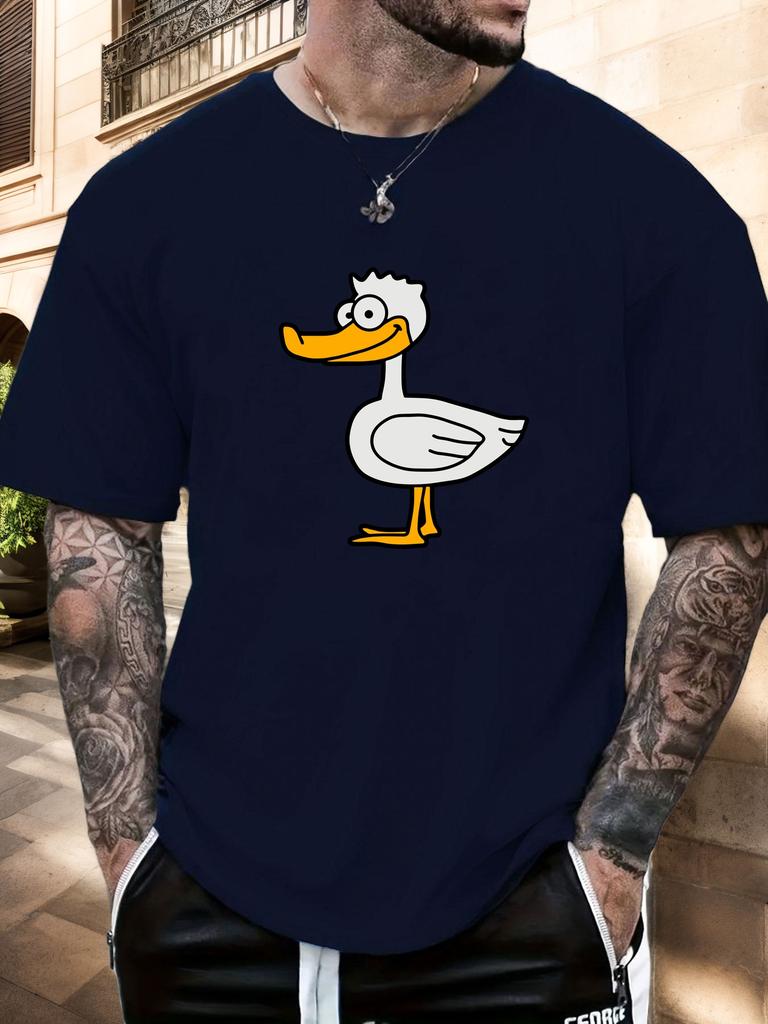 Mens Casual Tshirt Cartoon Duck Print Short Sleeve Round Neck Breathable Soft Oversized Fun Daily Wear Tee