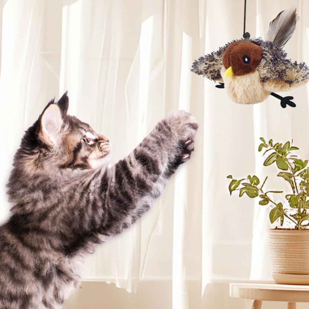 USB Rechargeable Cat Toy Flapping Bird Cat Toy 3 Levels Adjustable Remote Control USB Flapping Wings Cat Toy Chirping Cat Toy