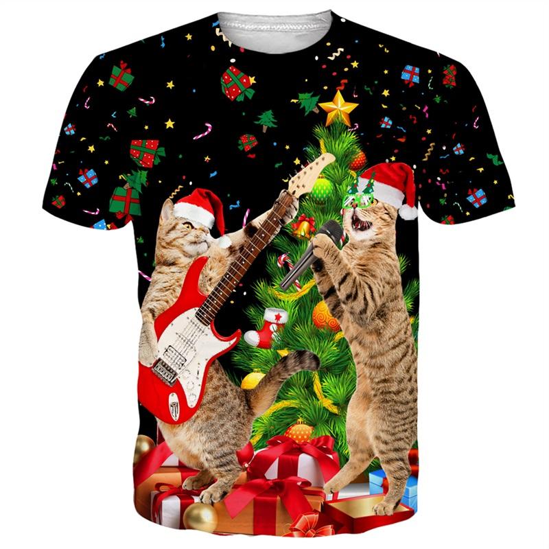 Funny Christmas T-Shirt for Men 3D Muscle Print Short Sleeve O-Neck Streetwear Male Oversized Casual Party Clothing