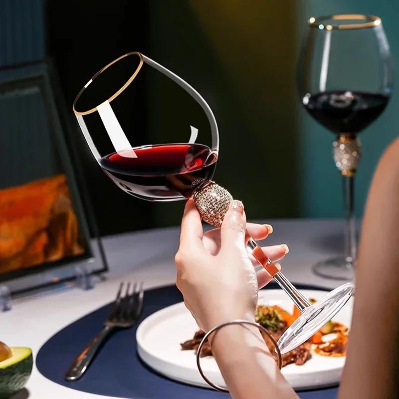 Crystal Wine Glass Extreme Luxury Wedding Party Glassware Drink Red Wine Goblet With Gold Rim Diamond Cocktail ChampagneCup