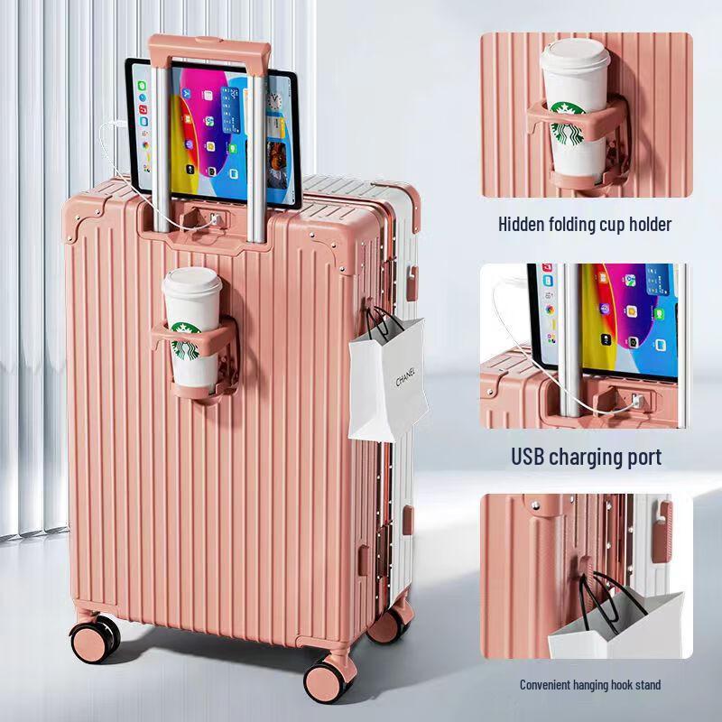 KANDEXS Women s Rose White Aluminum Frame Carry-on Luggage 20 inch