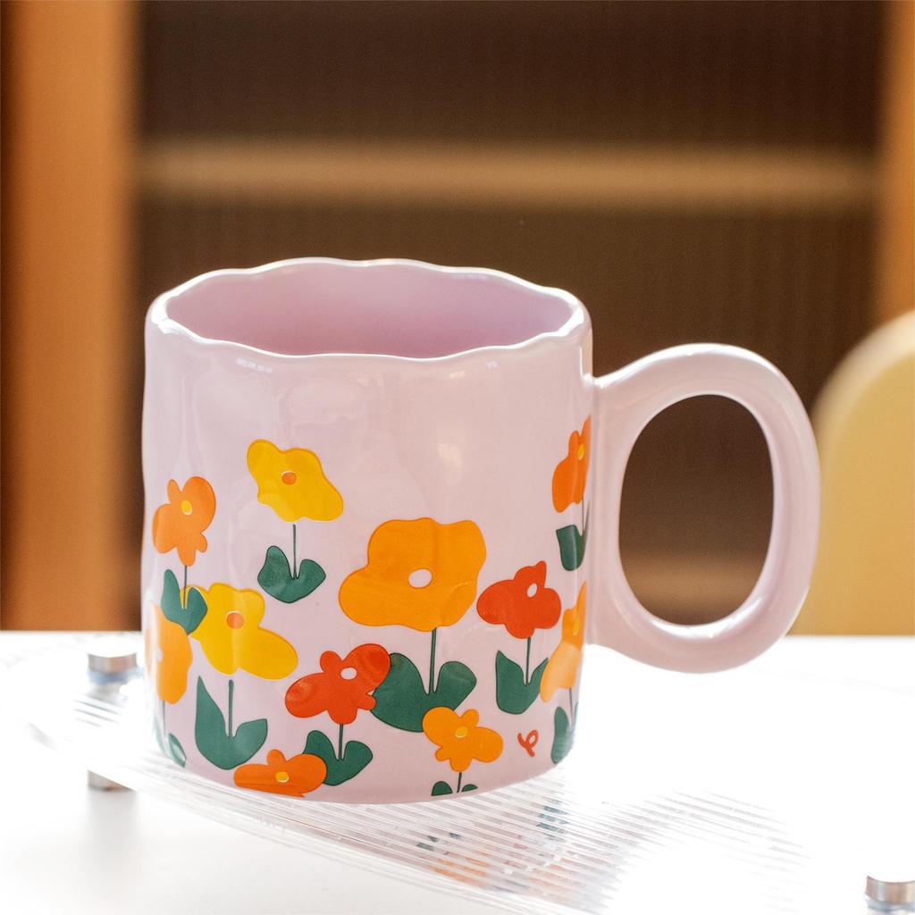 High Value Cute Flower Ceramic Mug Home Breakfast Cup Large Capacity Water Cup Office Cup Coffee Cup