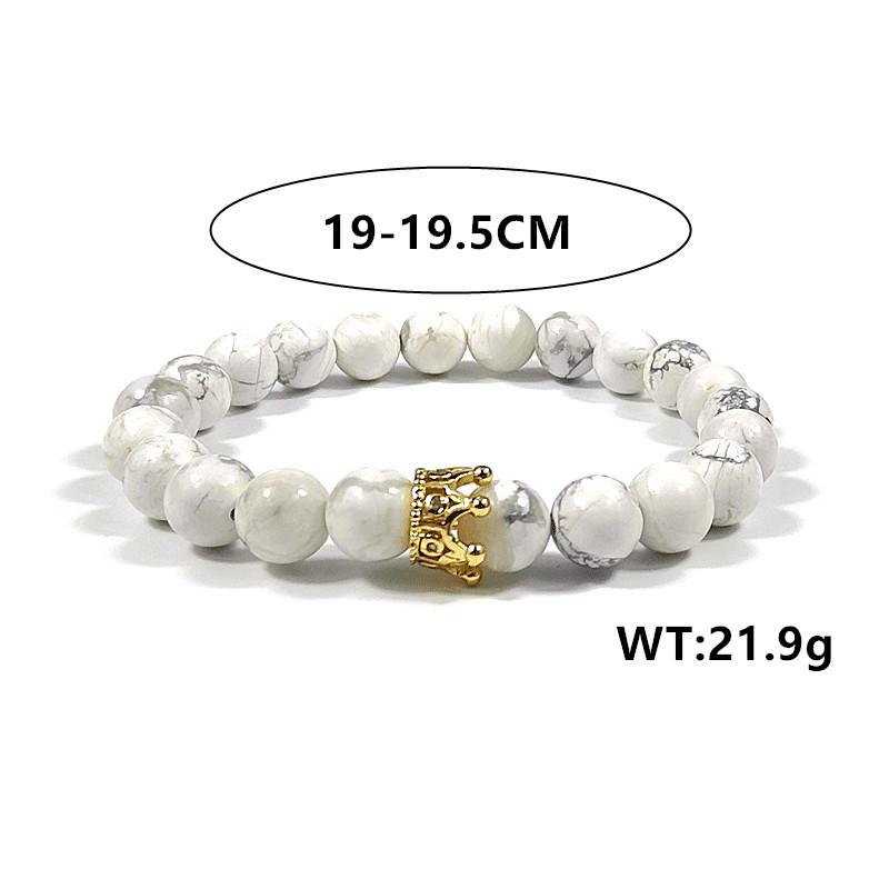 European & American Zirconia Crown Bracelet with Volcanic Stone & White Pine Beads