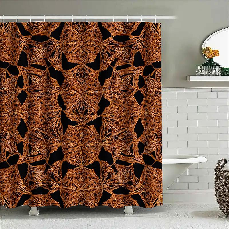 

Futuristic Decorative Shower Curtain Black Background With Gold Abstract Pattern Premium Waterproof Fabric For Bathroom Decorati W60H190(CM)-1 Pcs