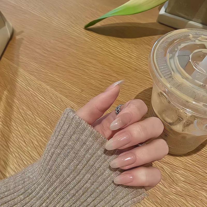 Ganlu Temple Nude High-End Whitening Press-On Nails - Handmade Hua Fei Style