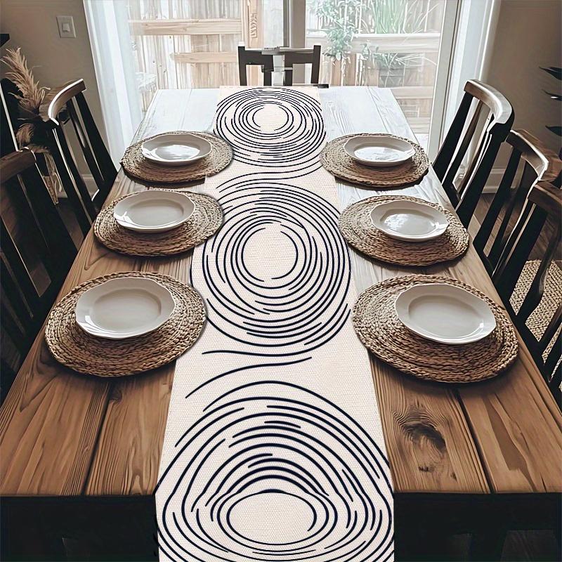 Corredor de Mesa Circular Preto e Branco Minimalista Moderno, Toalha de Mesa Longa Decorativa