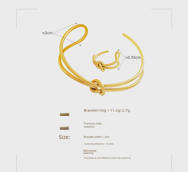 Double-Layer Titanium Steel Twisted Knot Open Ring Bracelet