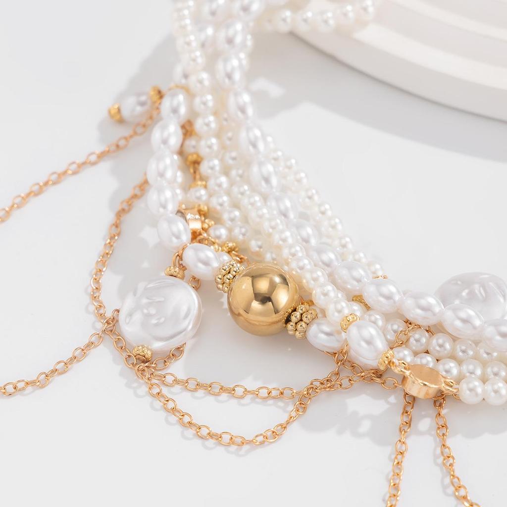 Luxury Pearl Beaded Multi-Layer Tassel Necklace with Alloy Chain