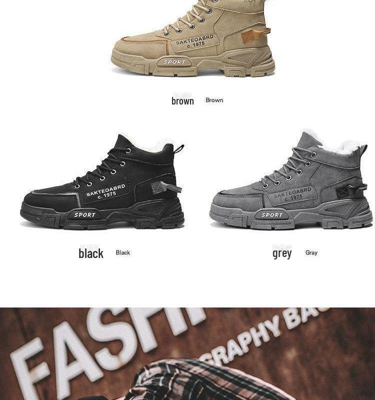 Men's Korean Style Velvet-Lined Martin Boots – High Top, Warm Winter Work Shoes