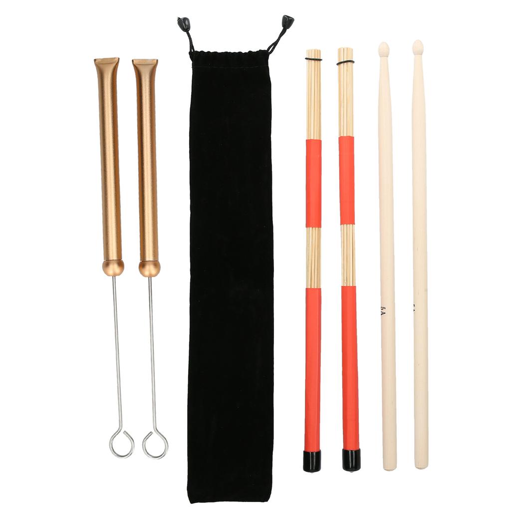 Drum Stick Brush Set Jazz Retractable Metal Wire 5A Bamboo Rod 19 Beam Stick Plush Bag(Gold )