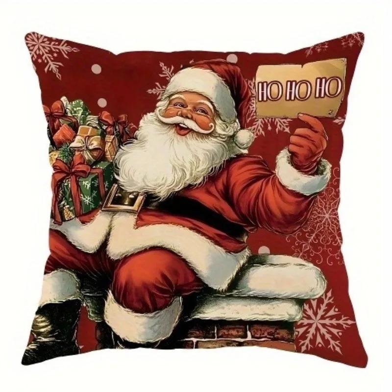 Christmas Throw Pillow Cover Christmas Tree Candy Pillow Cover Santa Gift 18X18 Inch Warm Hearted Cartoon Sofa Home Decoration