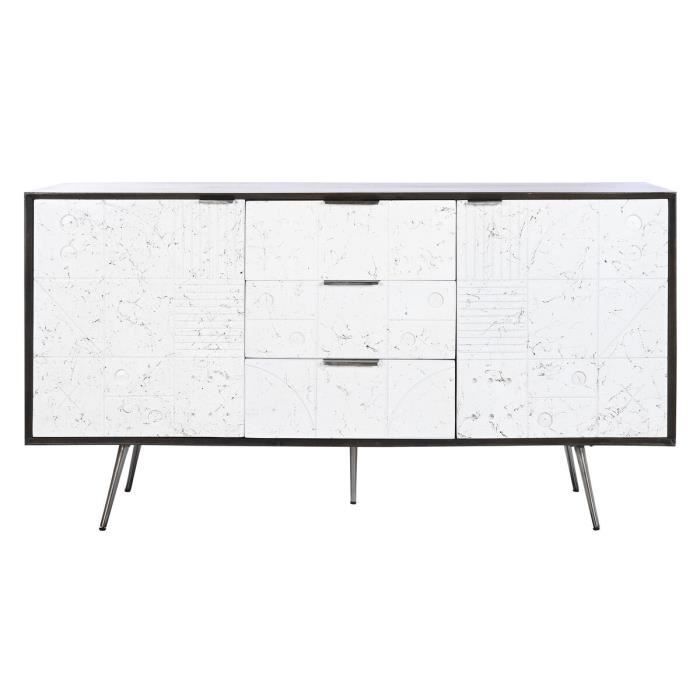 Buffet - Bois de manguier - 150 x 43 x 80 cm - Blanc - Brun foncé
