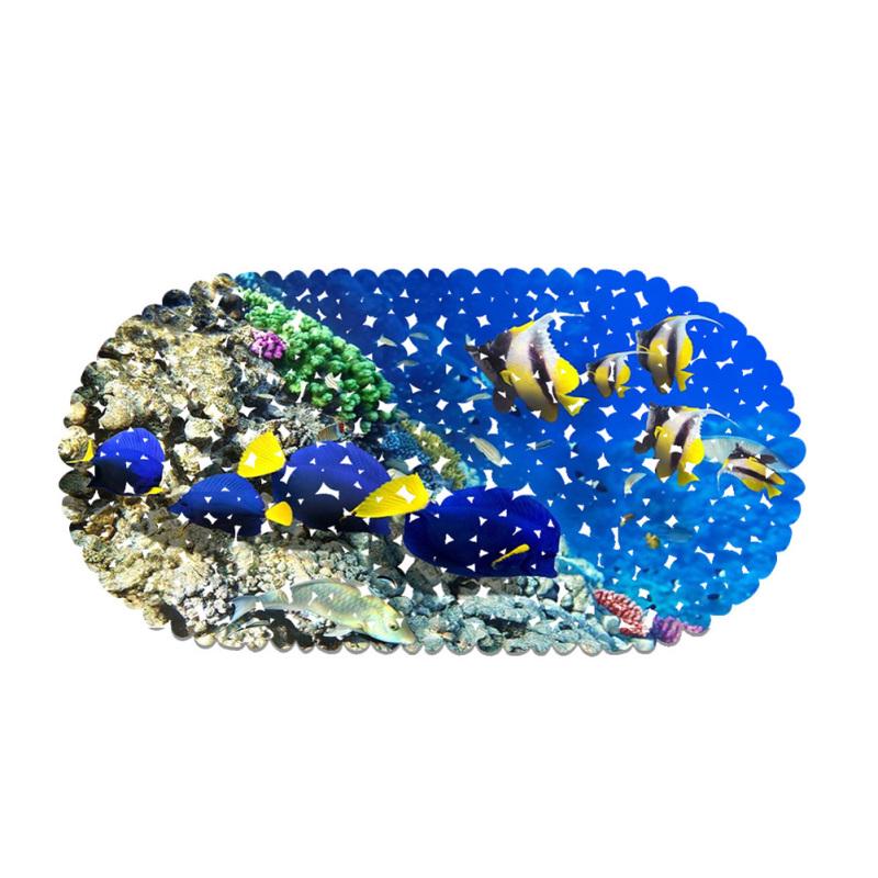 Non-slip Bathroom Mat 3D Marine Dolphin Pattern Safety Shower Bath Mat with Suction Cup Foot Mat