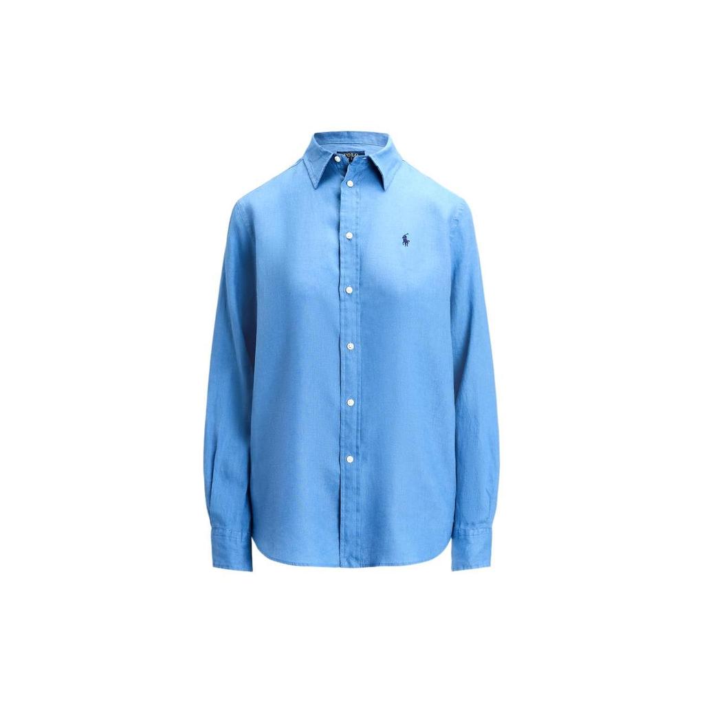 Polo Ralph Lauren Ss24 Solid Logo Embroidered Loose Long Sleeve Shirt Women Shirts Blue WMPOSHTNDO20615-400