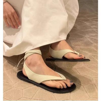 Mode Damesmode Enkelbandje Teenslippers Platte Sandalen | Comfort Leer Zomer Casual Strand Schoenen