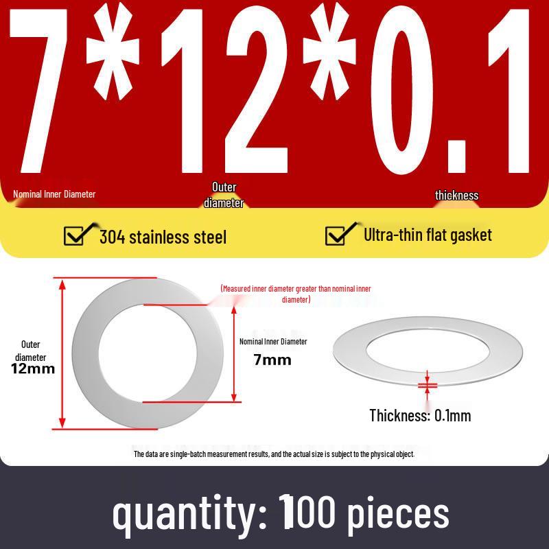 Plochá podložka z nerezové oceli 304 pro nastavení vůle hřídele (0,1/0,2/0,3 mm)