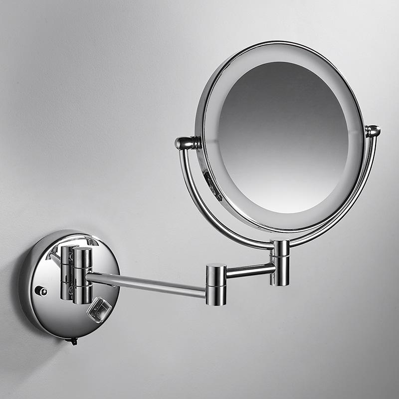 Or brossé Rond Miroir de Salle de Bain Mural Miroir LED Maquillage Grossissant 1X3X Double Face Rotatif Miroir de Rasage de Salle de Bain