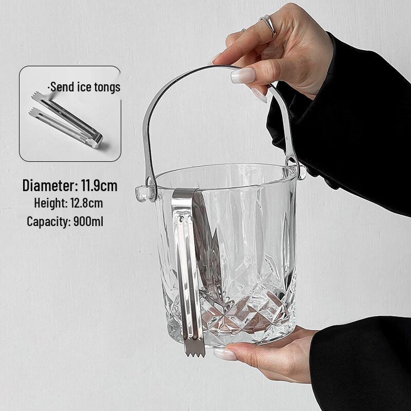 ZISIZ Glass Ice Bucket with Tongs