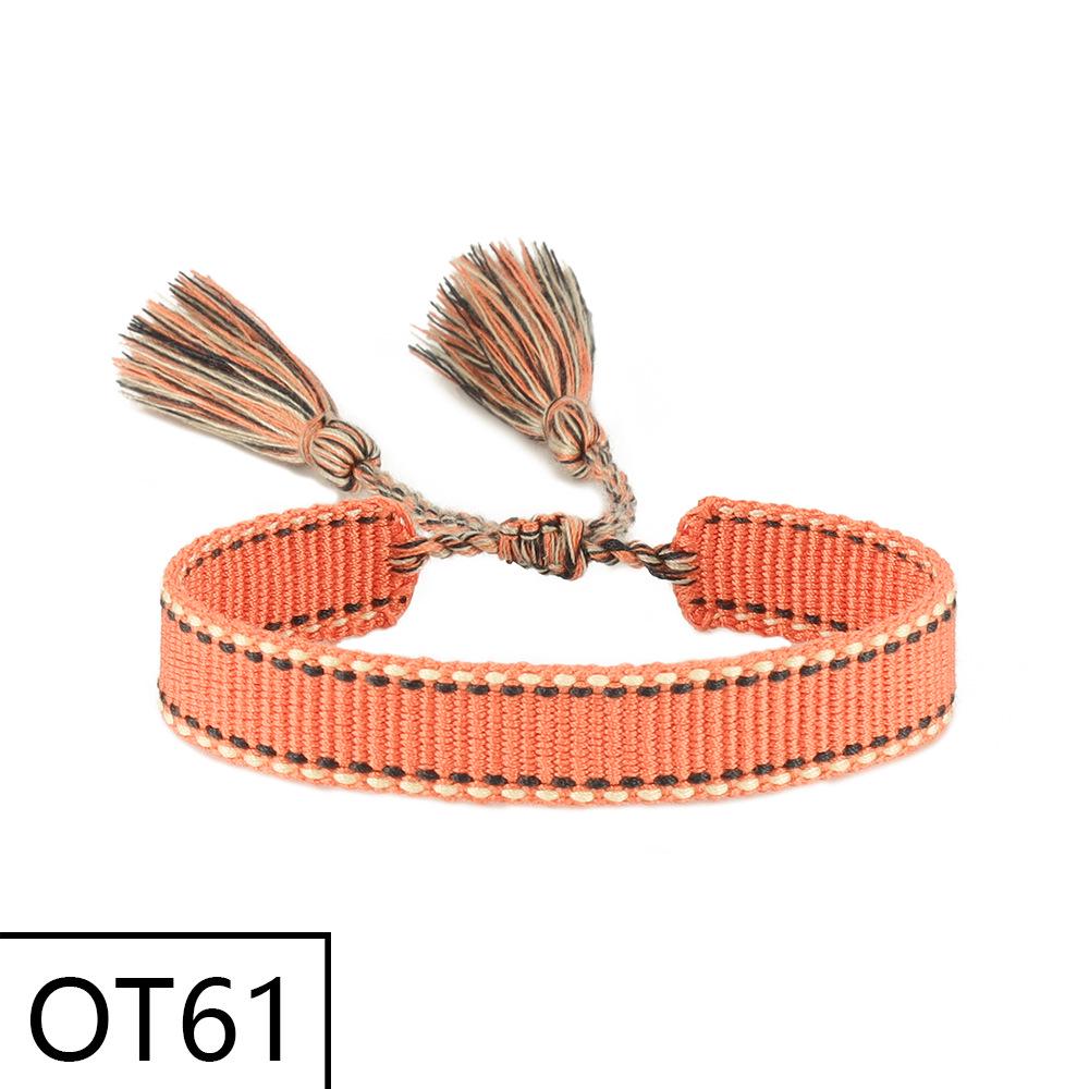 European & American Style Woven Bracelet - Solid Color, 1.3cm, Handmade Tassel, Fashionable Polyester Hand Rope for Women
