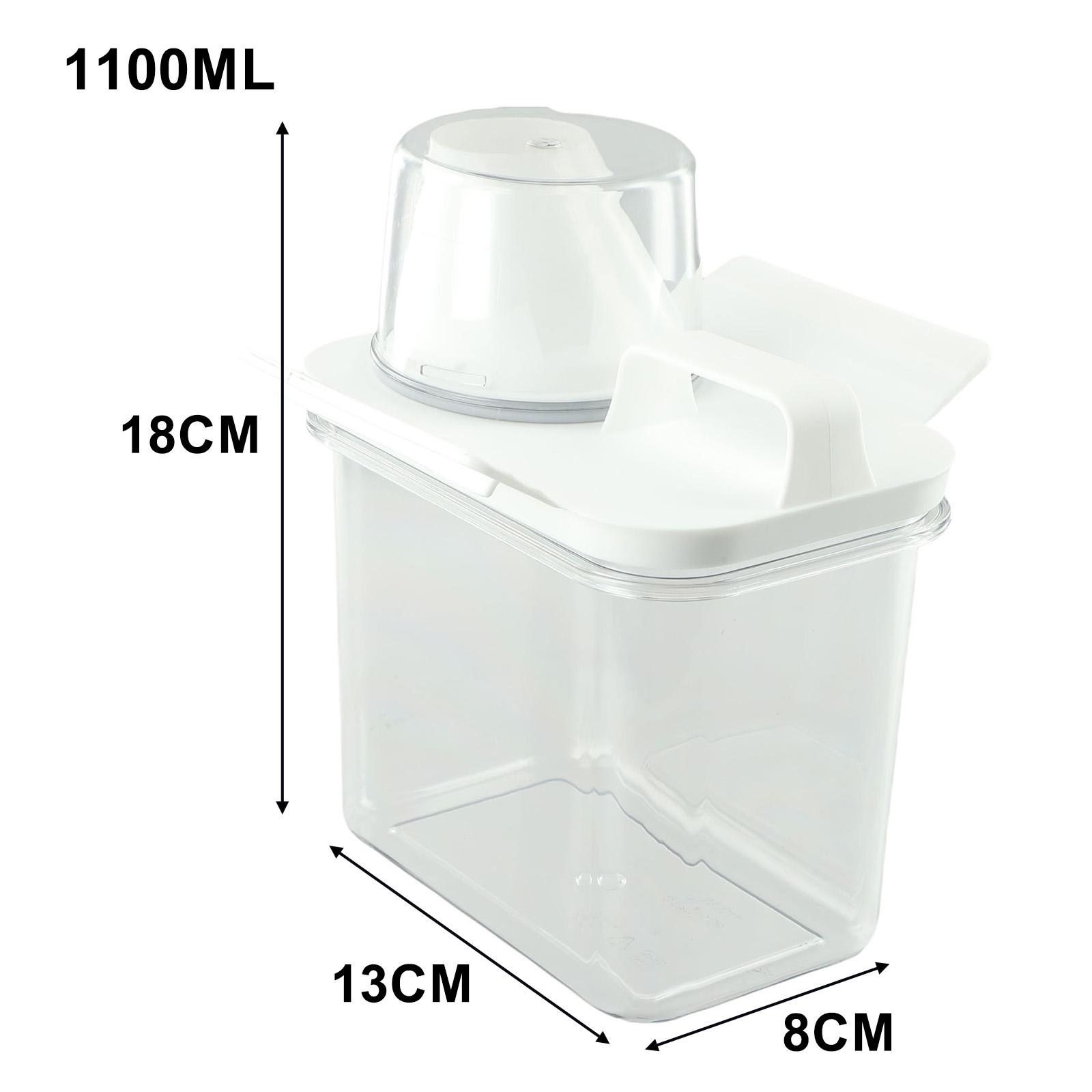 Double-Sided Snap Washing Powder Double-sided Snap Transparent White Washing Powder Dispenser With Measuring Cup 1100ML
