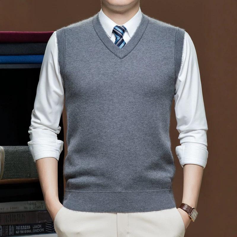 Men S Solid Knitted Sleeveless Vest Thick Warm Pullover