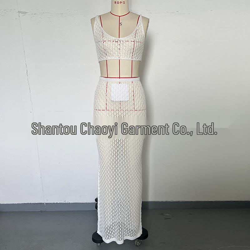 Holiday Hollow Out Long Dress & Sexy Bikini Set - Beach Cover-up with Sun Protection & Bandage Design
