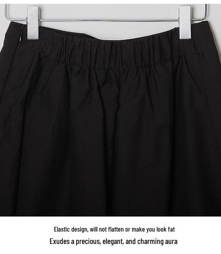 Black Pleated Midi Skirt: Women's A-line Casual Swing for Spring & Autumn - Petite Sizes Available