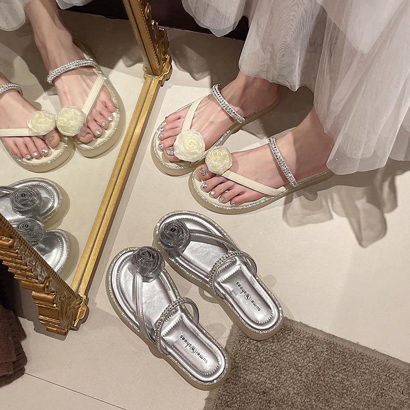 Slippers women's summer outer wear new fashion with skirt flower rhinestone cover toes beautiful sandals