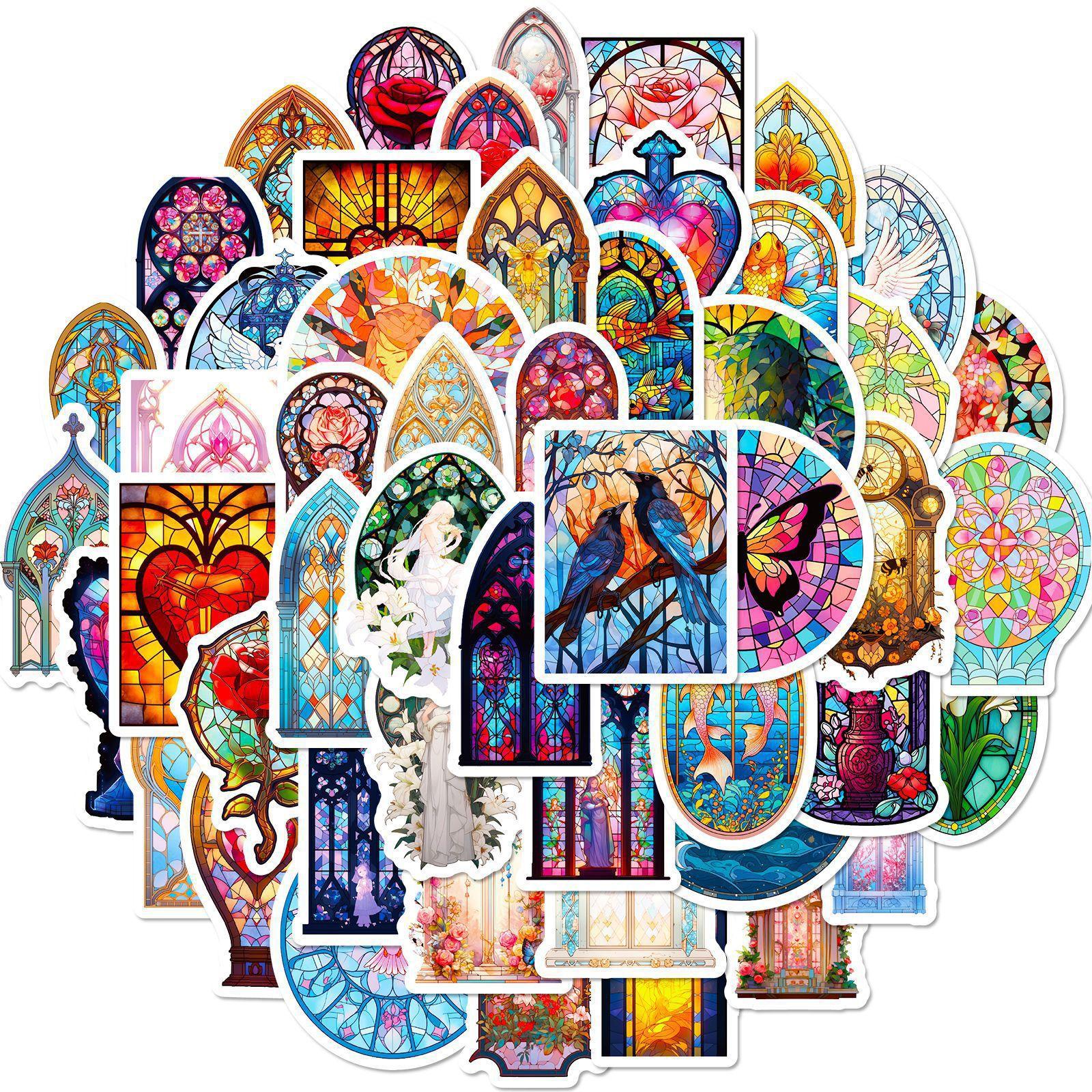 

50 Наклеек на оконные решетки в стиле «Цветущее барокко», Персонализированные ретро-объекты, Богемные тотемные цветочные наклейки