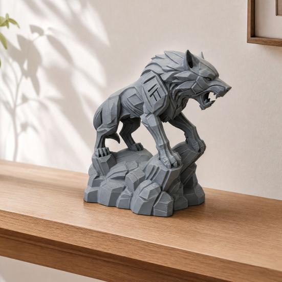 3D Printed Wolf Statue, Mechanical Style Wolf Figurine, Collectible Wolf Sculpture, Tabletop Ornament for Office Desk Shelf