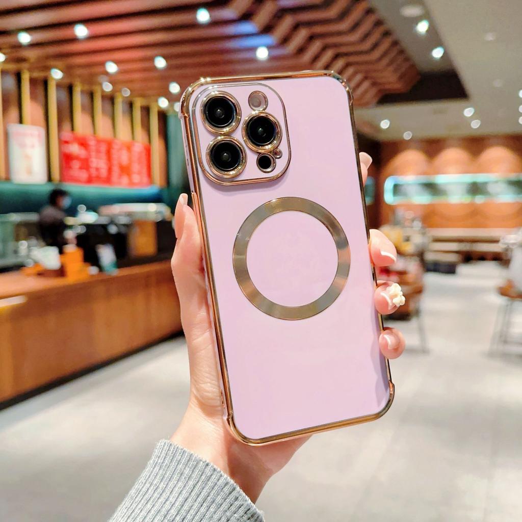 Applicable to iPhone17ProMax mobile phone case Apple 15 electroplating solid color CD pattern magnetic suction 16 anti-drop 14 protective case