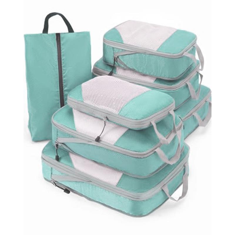 Travel Compression Packing Cubes 7 Set, Luggage Portable Clothes Pants Organizer Bags