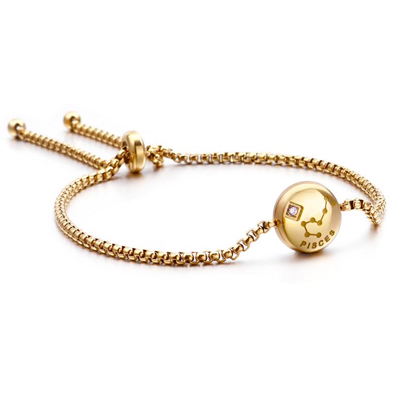 Korean Zodiac Constellations Gold Bracelet with Diamonds - Adjustable Titanium Steel Jewelry for Girls