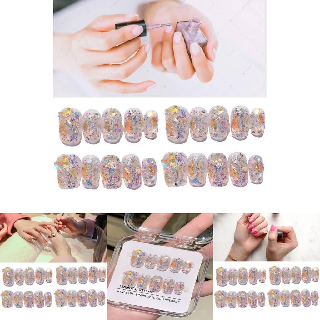 Unique Handcrafted Glitter Nail Sticker With Aurora Flashing Rhinestones Candy Paradise Ultra-short Gradient Xs S M L