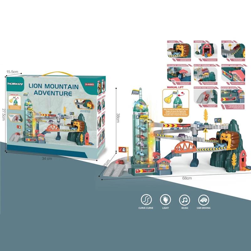 Electric Car Track Toy Train Children Parking Tower Miniature Cars Models Indoor Games Child Vehicle Toys for Kids Boys Baby