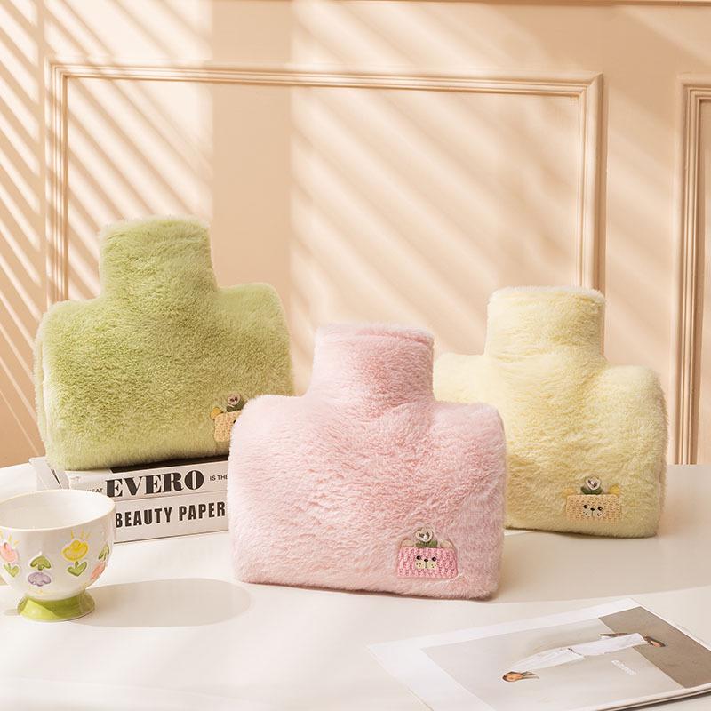 Dual Hand Insert PVC Hot Water Bottle with Removable Plush Cover – Explosion-Proof, Thickened, For Safe Warm Compress and Hand Warmer Use.