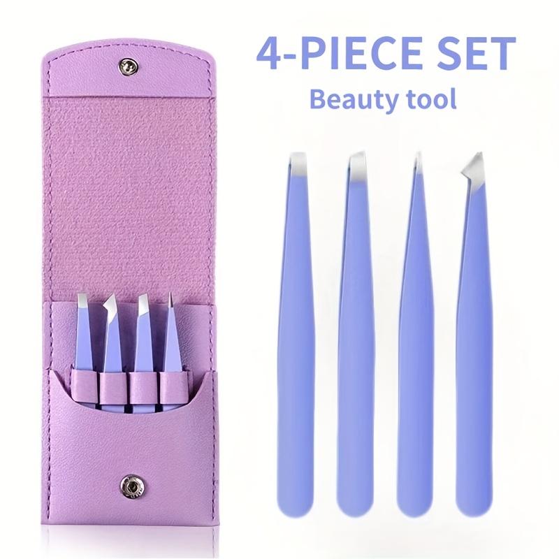 4pcs Professional Hair Removal Tweezers Stainless Steel Slanted Tip for Eyebrows Beard Armpit & False Lashes Precision Grip