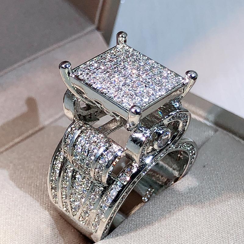 

925 sterling silver high quality white zircon diamond ring geometric three-dimensional diversified ring suitable for couple 6 белый
