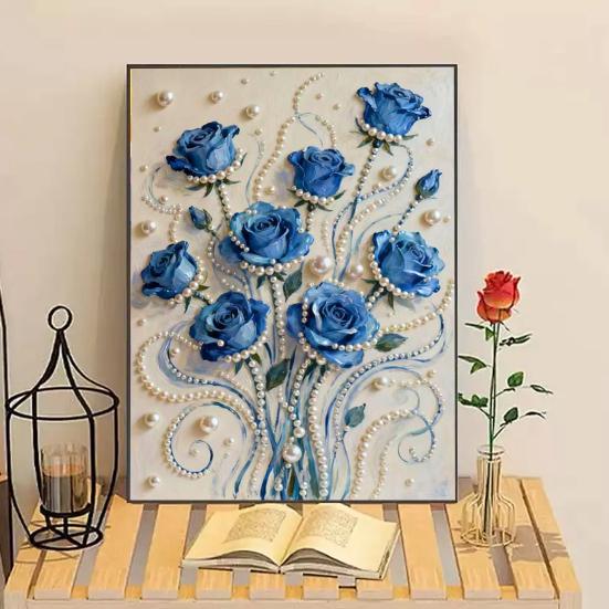 Plastic Pearl Painting Craft Set Faux Pearls Pre-Printed Canvas Set Rose Designs DIY Pearl Painting Kit for Wall Decor Gift Idea