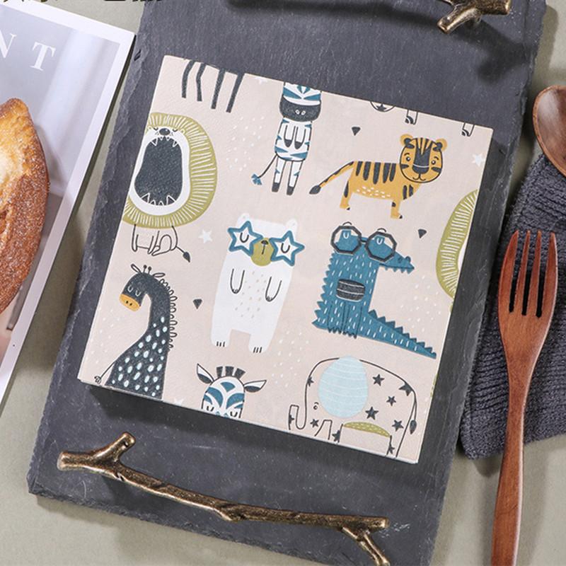 20pcs/lot Cartoon Animal Printed Birthday Decor Disposable Napkins Paper Tissues Tableware Party Supplies
