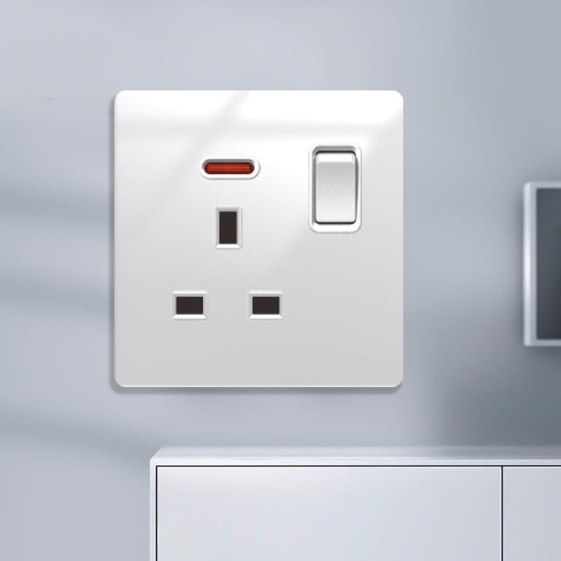 Huihuang Grå Herdet Glass Speil 1-Gangs 5-Hulls Bryter Stikkontakt Panel 86-Type Vegginnfelt.