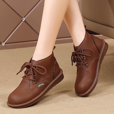 Women’s Classic Oxfords Boots Flats Black Leather Student Booties for Girl Motorcycle Ankle Boots Winter Boots