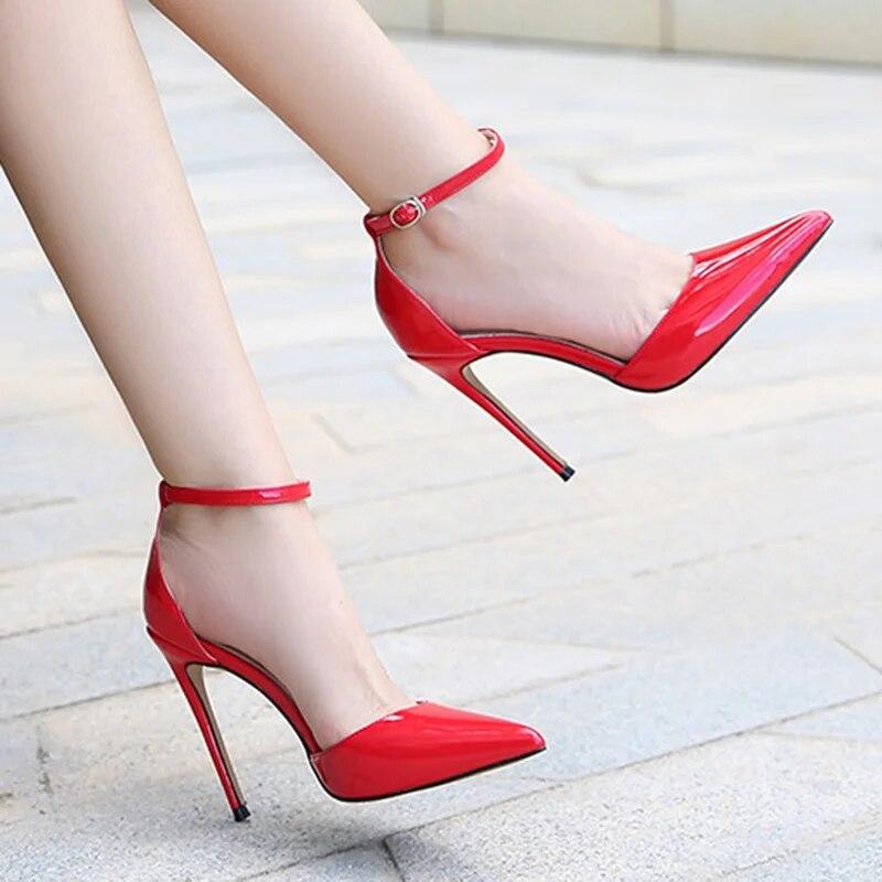 Women OL Sexy 12cm Point Toe Heels Ladies Stiletto Shoes Pointed Toe Shimmer Sexy Buckle 12cm Heel WZ