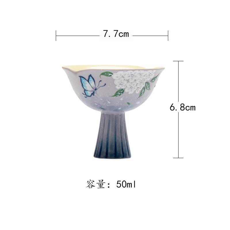 

50ml Hand-painted Hydrangea High Foot Teacup Antique Tea Bowl Single Cups Tea-tasting Personal Cup Chazhan Master Cups Tea Items As Your Choose