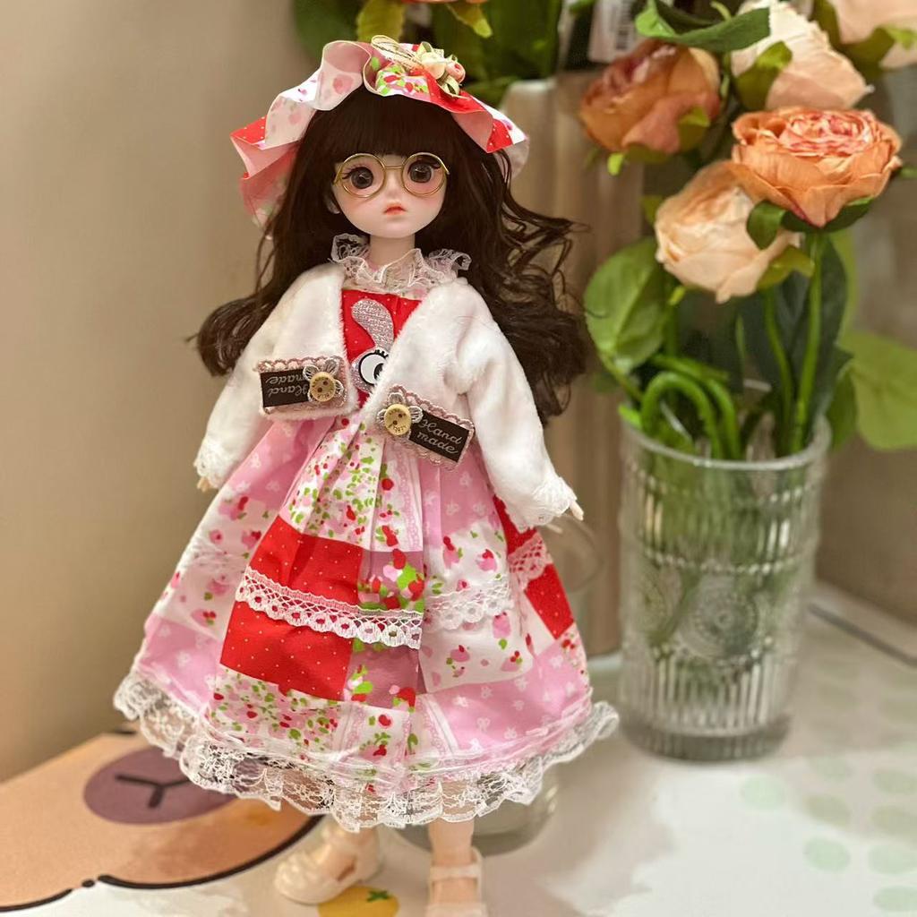 30cm Bjd Doll with Clothes Long Hair Attractive Eyes Princess Dress Movable Jointed Toy