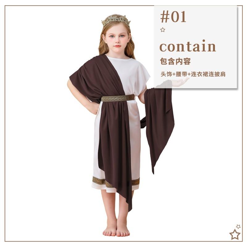 Disfraz de Mitología Griega para Niños Fiesta de Halloween Toga Romana Vestido Atuendo Cosplay Niñas 3-8 Años