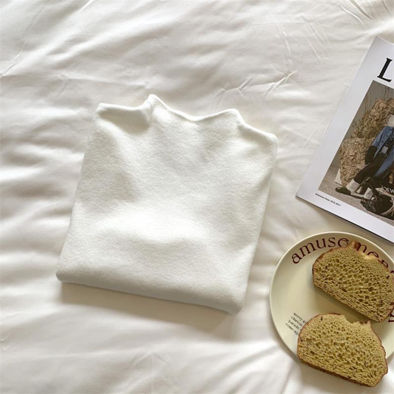 Gentle temperament semi-turtleneck loose and thin long-sleeved knitted sweater for women's autumn soft waxy warm inner sweater