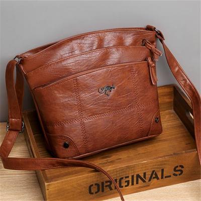 Moda Vintage Bolsa de couro macio Messenger, Retro Bolsa de ombro com vários bolsos, Moda Bolsas femininas crossbody e bolsa