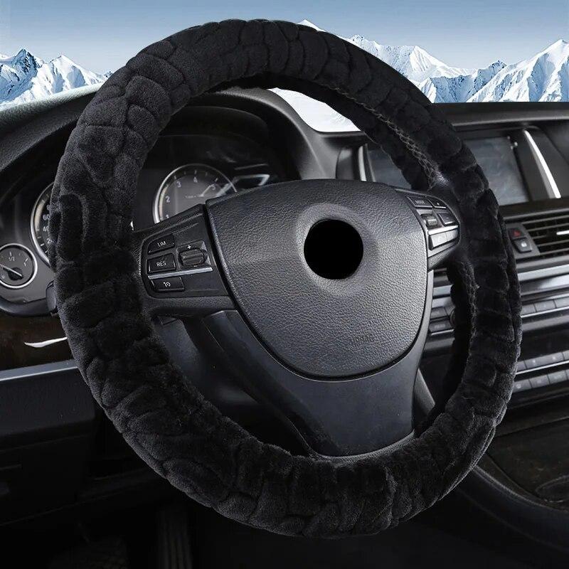 DERMAY Plüsch Lenkradbezug Kurzes Fell Rutschfestes Design Größe M für vw passat bmw kia chevrolet usw.. 95%Autos Winter 2017 Neu
