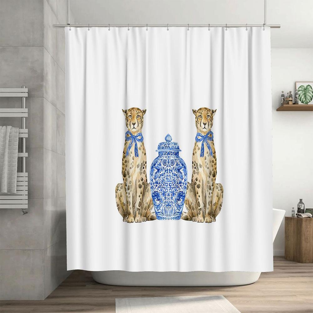 Leopard Print Shower Curtain Animal Pattern Bathroom Decor Jungle Theme Washable Fabric Shower Liner Modern Home Decor